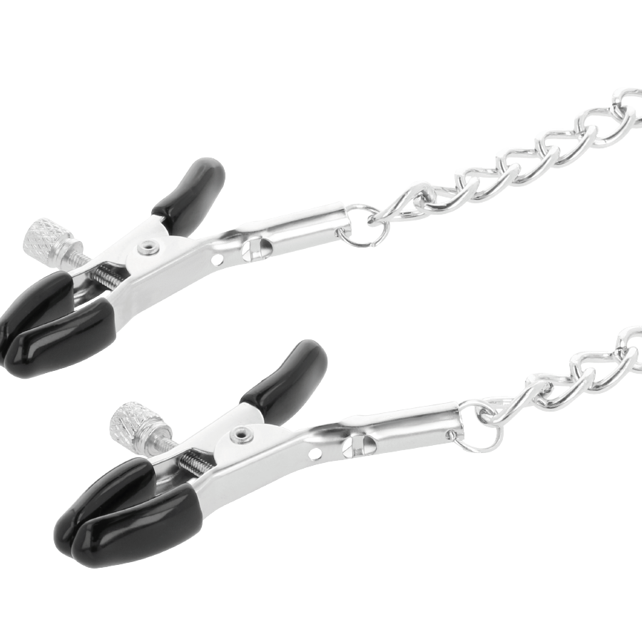 DARKNESS - COLLIER CHAINE AVEC PINCES A TETONS NIPPLE BDSM NOIR