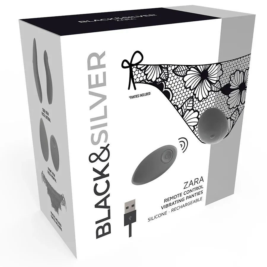 BLACK&SILVER - CULOTTE DENTELLE + STIMULATEUR A TELECOMMANDE - Incandessens