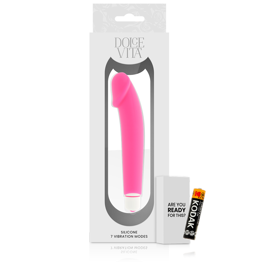 DOLCE VITA - VIBROMASSEUR RÉALISTE ROSE SILICONE 7 MODES HOUSSE AMOVIBLE 2 EN 1