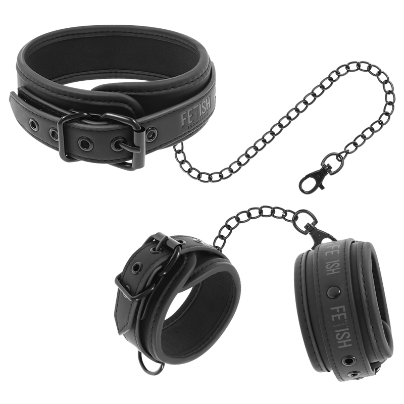 FETISH SUBMISSIVE - COLLIER ET MENOTTES EN CUIR VÉGAN AVEC DOUBLURE NEOPRÈNE