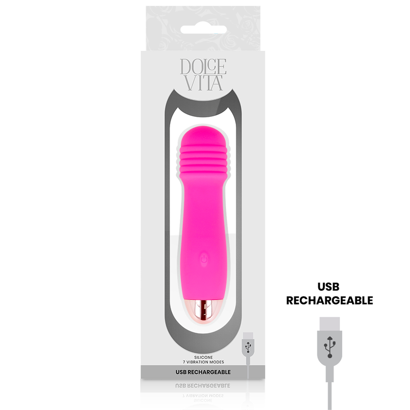 DOLCE VITA - VIBRATEUR TROIS SILICONE MÉDICAL 2 MOTEURS 7 MODES USB ROSE 12,2 CM