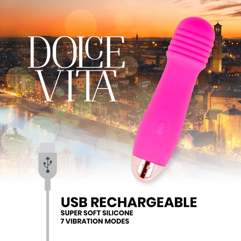 DOLCE VITA - VIBRATEUR TROIS SILICONE MÉDICAL 2 MOTEURS 7 MODES USB ROSE 12,2 CM