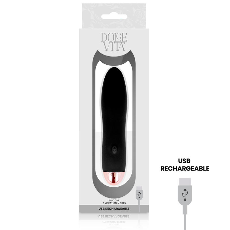 DOLCE VITA - VIBRATEUR QUATRE SILICONE MÉDICAL 2 MOTEURS 7 MODES USB NOIR 13 CM