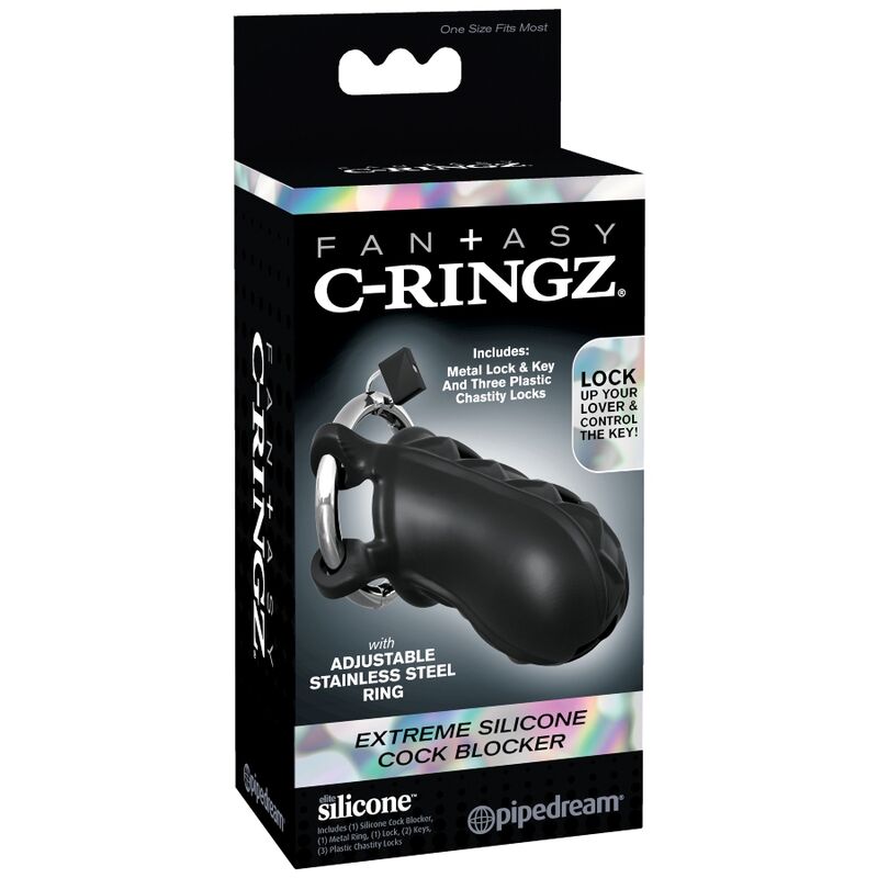 FANTASY C-RINGZ - CAGE CHASTETÉ SILICONE SENSUAL TOUCH ANNEAU ACIER AJUSTABLE CADENAS