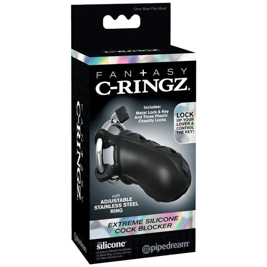 FANTASY C-RINGZ - CAGE CHASTETÉ SILICONE SENSUAL TOUCH ANNEAU ACIER AJUSTABLE CADENAS