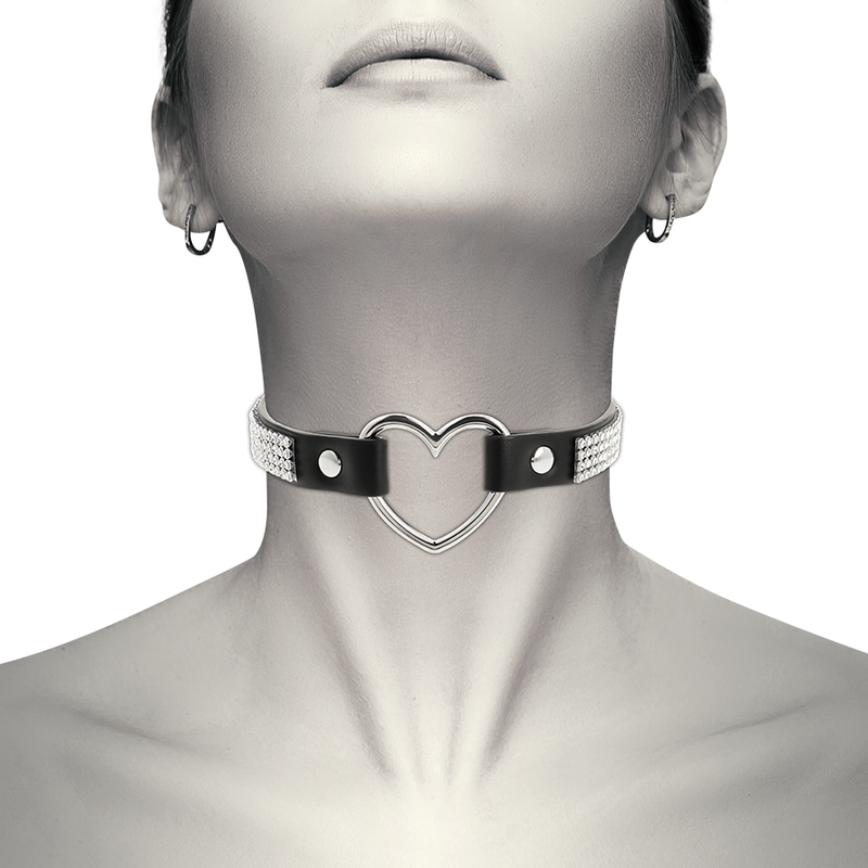 COQUETTE - COLLIER TOUR COU CUIR VEGAN NOIR CŒUR FÉTICHISTE BDSM