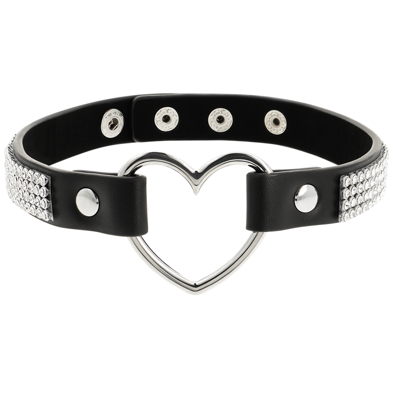 COQUETTE - COLLIER TOUR COU CUIR VEGAN NOIR CŒUR FÉTICHISTE BDSM