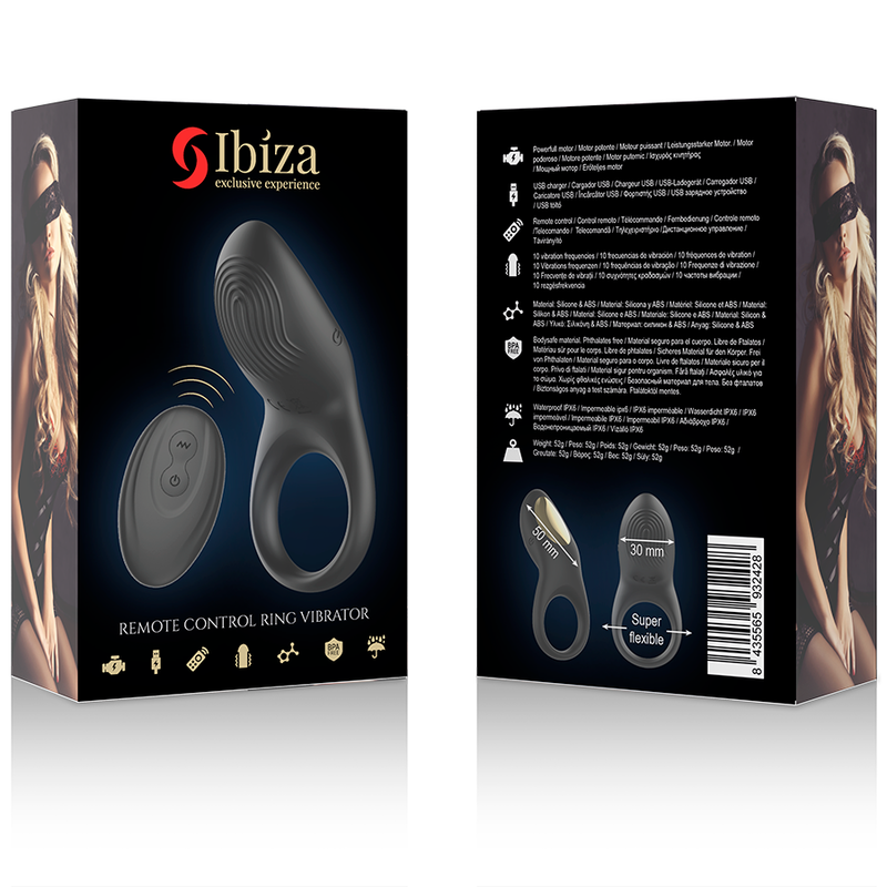 IBIZA - ANNEAU VIBRANT TÉLÉCOMMANDÉ COUPLE 10 MODES RECHARGEABLE USB ÉTANCHE