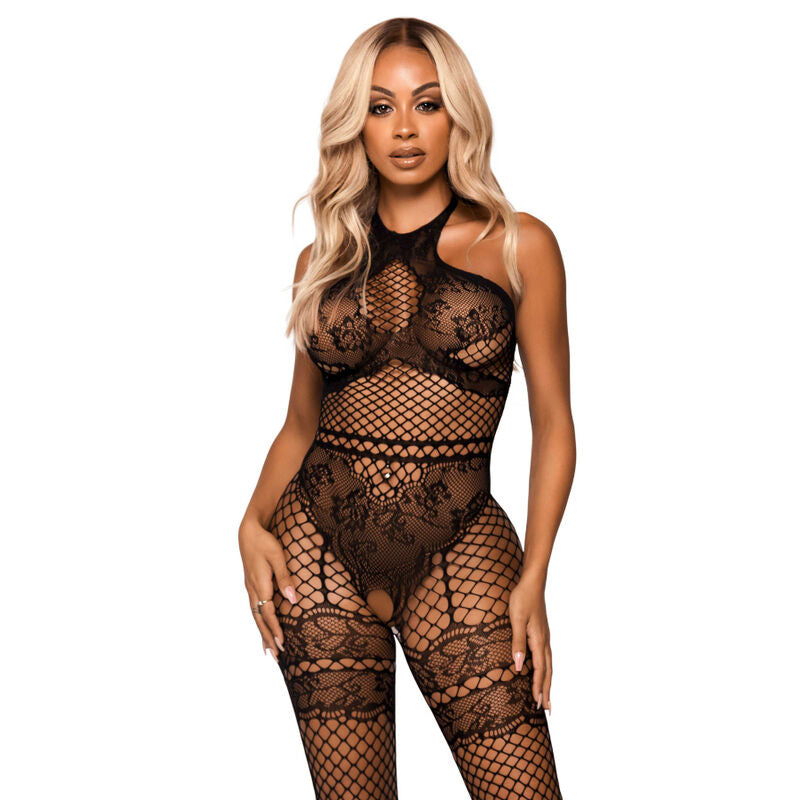 LEG AVENUE - NET HALTER BODYSTOCKING NOIR TAILLE UNIQUE