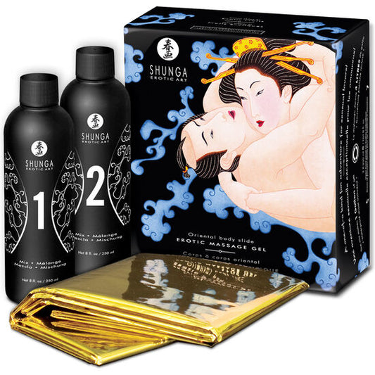 SHUNGA - KIT GEL DE MASSAGE ÉROTIQUE ORIENTAL CORPS À CORPS AUX FRUITS EXOTIQUES