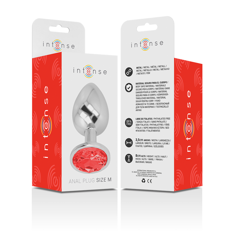 INTENSE PLUG ANAL MÉTAL ALUMINIUM CRISTAL ROUGE TAILLE M BIJOU LUXE WATERPROOF