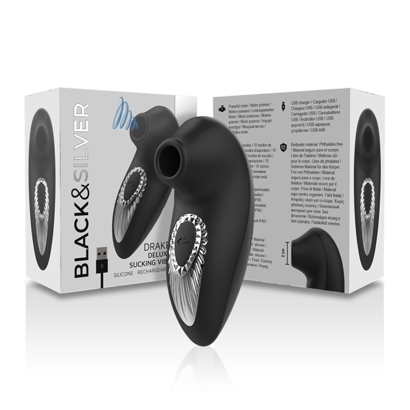 BLACK&SILVER - STIMULATEUR CLITORIDIEN DRAKE ASPIRATION 10 MODES SILICONE RECHARGEABLE NOIR