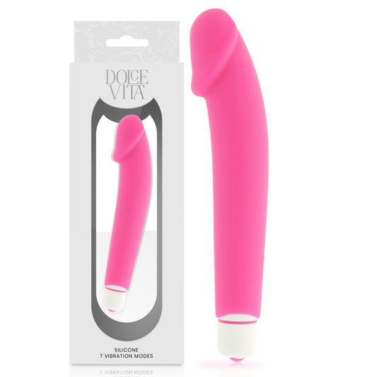 DOLCE VITA - VIBROMASSEUR RÉALISTE ROSE SILICONE 7 MODES HOUSSE AMOVIBLE 2 EN 1