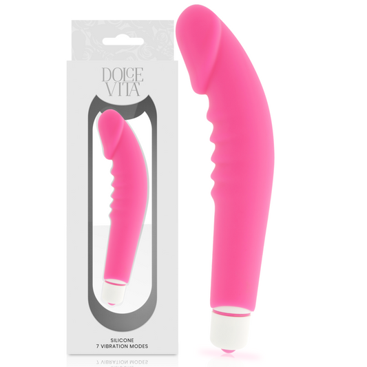 DOLCE VITA - VIBROMASSEUR RÉALISTE ROSE SILICONE 7 MODES HOUSSE AMOVIBLE 2 EN 1