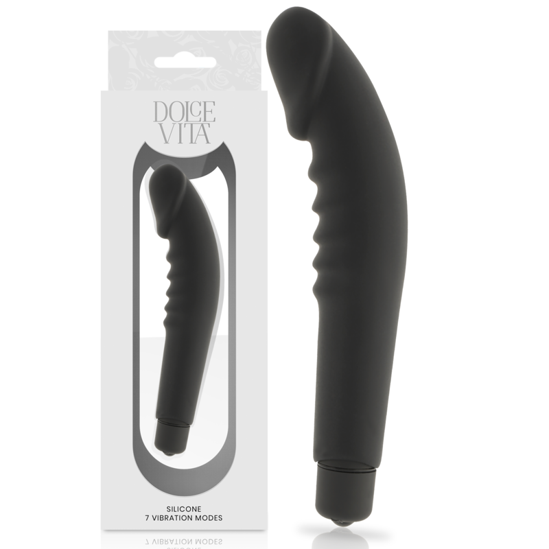 DOLCE VITA - VIBROMASSEUR RÉALISTE NOIR SILICONE 7 MODES HOUSSE AMOVIBLE 2 EN 1