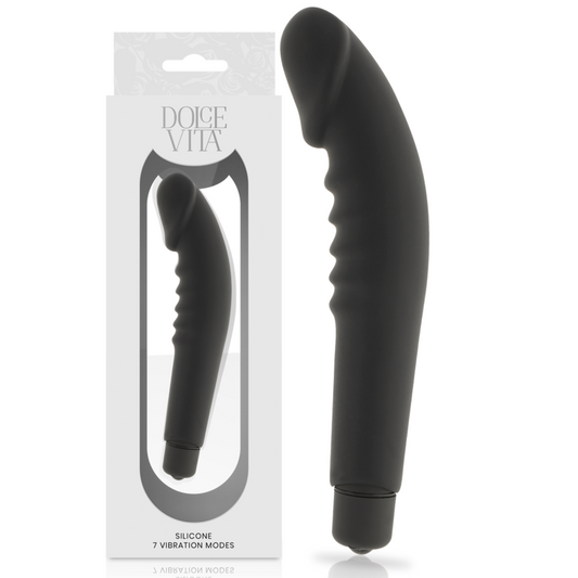 DOLCE VITA - VIBROMASSEUR RÉALISTE NOIR SILICONE 7 MODES HOUSSE AMOVIBLE 2 EN 1