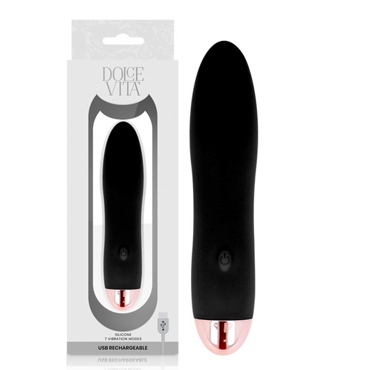 DOLCE VITA - VIBRATEUR QUATRE SILICONE MÉDICAL 2 MOTEURS 7 MODES USB NOIR 13 CM