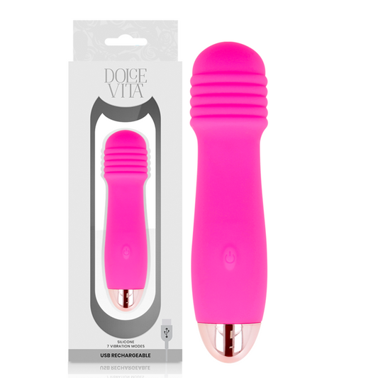 DOLCE VITA - VIBRATEUR TROIS SILICONE MÉDICAL 2 MOTEURS 7 MODES USB ROSE 12,2 CM