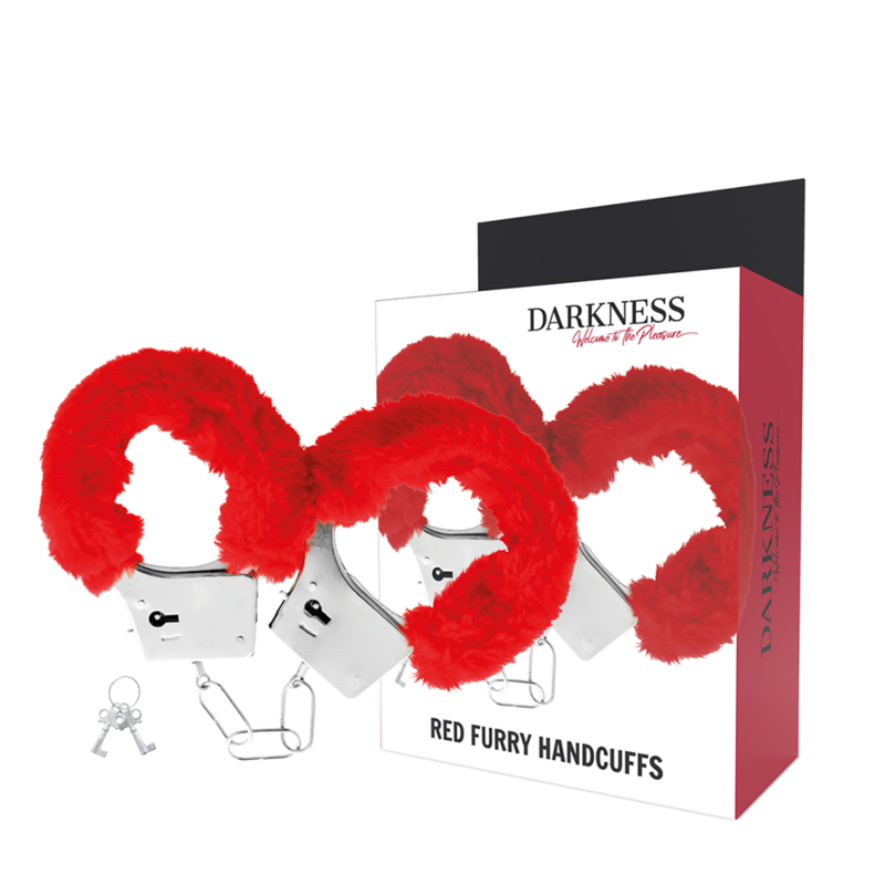 DARKNESS – MENOTTES METAL AVEC FOURRURE ROUGE