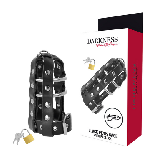DARKNESS - CAGE DE CHASTETÉ EN CUIR VÉGAN AVEC SERRURE - BDSM FÉTICHISME