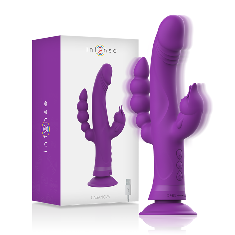 INTENSE CASANOVA VIBRATEUR RABBIT TRIPLE MOTEUR VIOLET RECHARGEABLE USB WATERPROOF SILICONE
