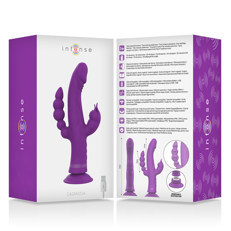 INTENSE CASANOVA VIBRATEUR RABBIT TRIPLE MOTEUR VIOLET RECHARGEABLE USB WATERPROOF SILICONE