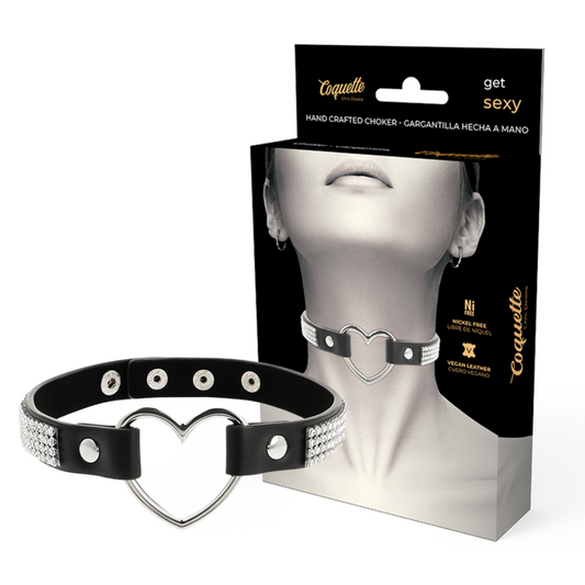COQUETTE - COLLIER TOUR COU CUIR VEGAN NOIR CŒUR FÉTICHISTE BDSM