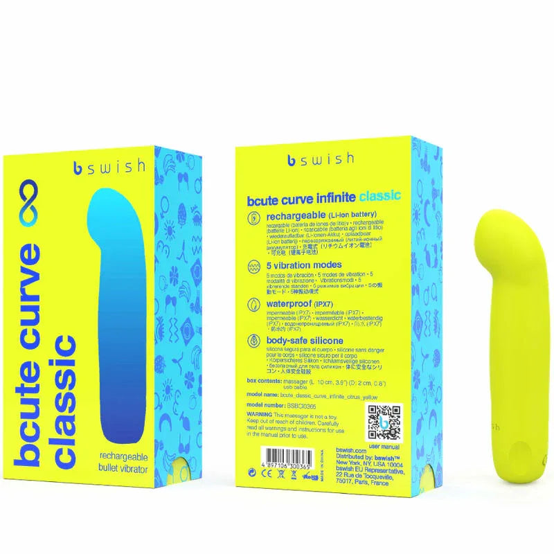 B SWISH - VIBRATEUR EN SILICONE RECHARGEABLE BCUTE CURVE INFINITE CLASSIC JAUNE - Incandessens