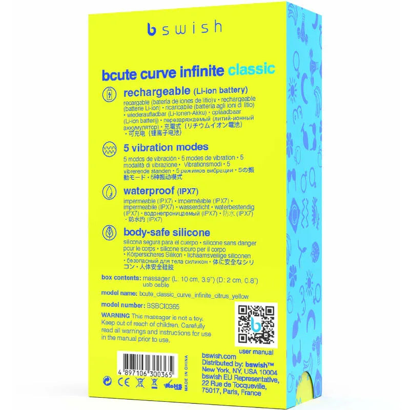 B SWISH - VIBRATEUR EN SILICONE RECHARGEABLE BCUTE CURVE INFINITE CLASSIC JAUNE - Incandessens