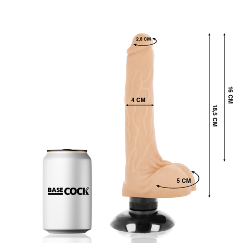BASECOCK - GODE VIBRANT VENTOUSE RÉALISTE 2-1  18.5 CM -O- 4 CM