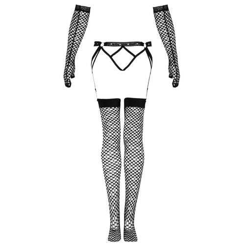 LIVCO CORSETTI FASHION - ENSEMBLE NEMALIA JARRETIÈRE + BAS + GANTS NOIR S/M