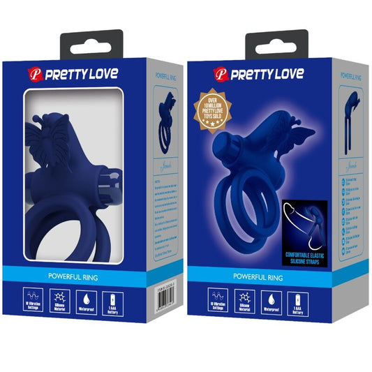 PRETTY LOVE - JAMELE DOUBLE ANNEAU AVEC VIBRATION & STIMULATEUR PAPILLON BLEU