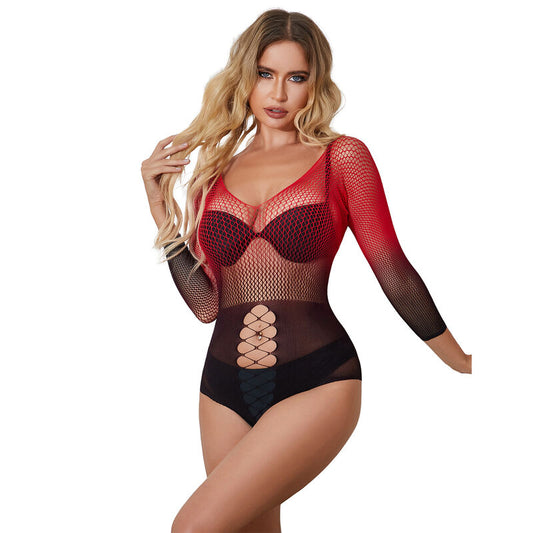 SUBBLIME - 952259 ROBE ÉLASTIQUE MANCHES LONGUES DÉGRADÉ ROUGE ET NOIR TAILLE UNIQUE