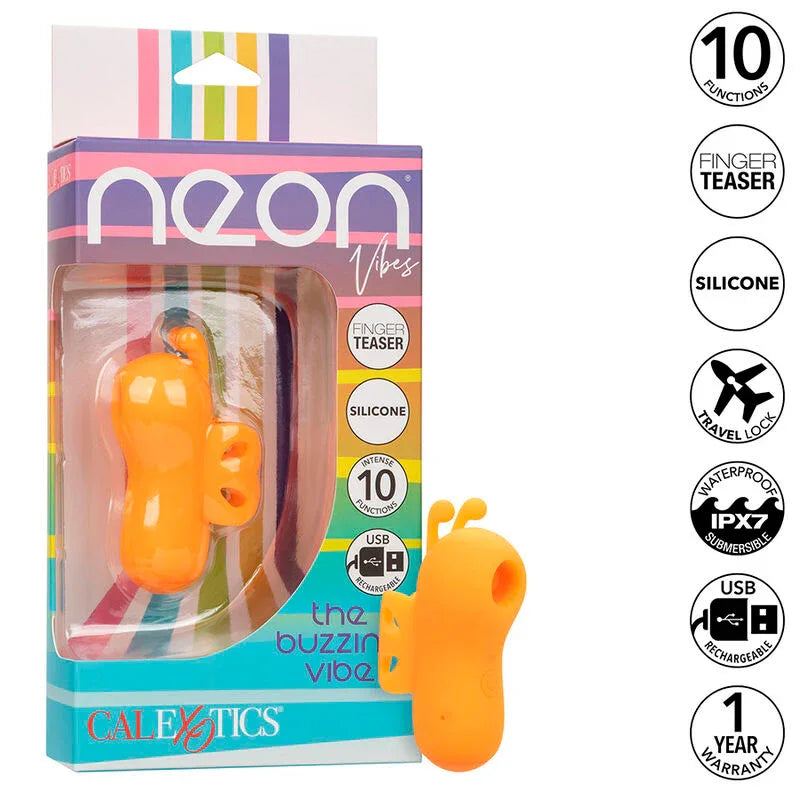 CALEXOTICS - NEON VIBES BUZZING VIBE LE STIMULATEUR DE DOIGTS 10 VIBRATIONS ORANGE - Incandessens