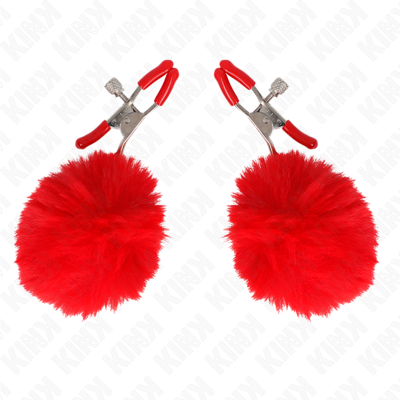 KINK - PINCE A TETONS FAUSSE FOURRURE ROUGE 6 CM