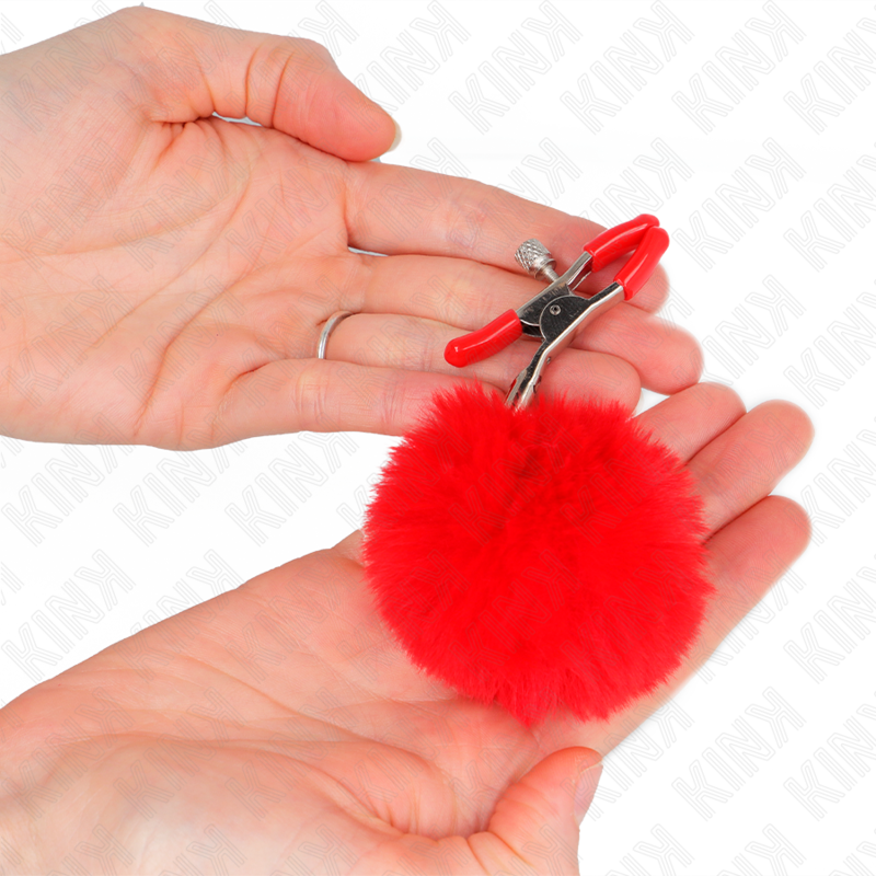 KINK - PINCE A TETONS FAUSSE FOURRURE ROUGE 6 CM
