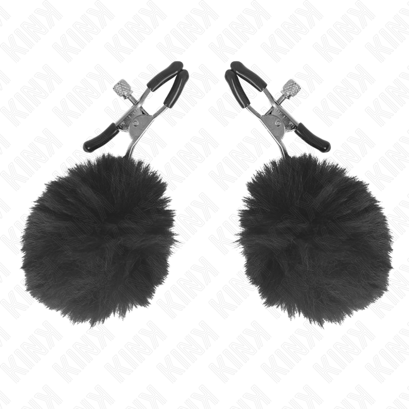 KINK - PINCE A TETONS EN FAUSSE FOURRURE NOIR 6 CM
