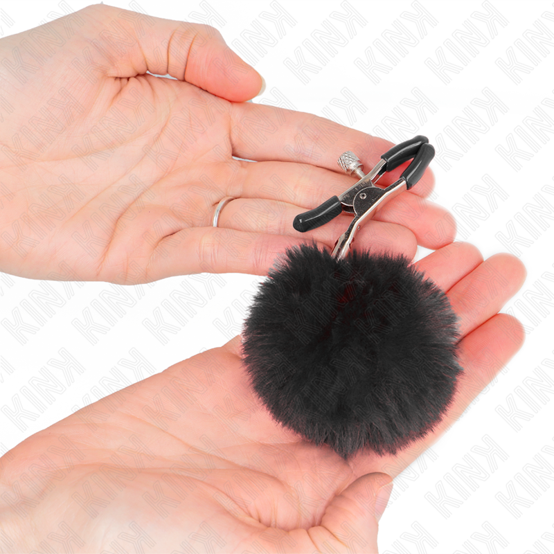 KINK - PINCE A TETONS EN FAUSSE FOURRURE NOIR 6 CM