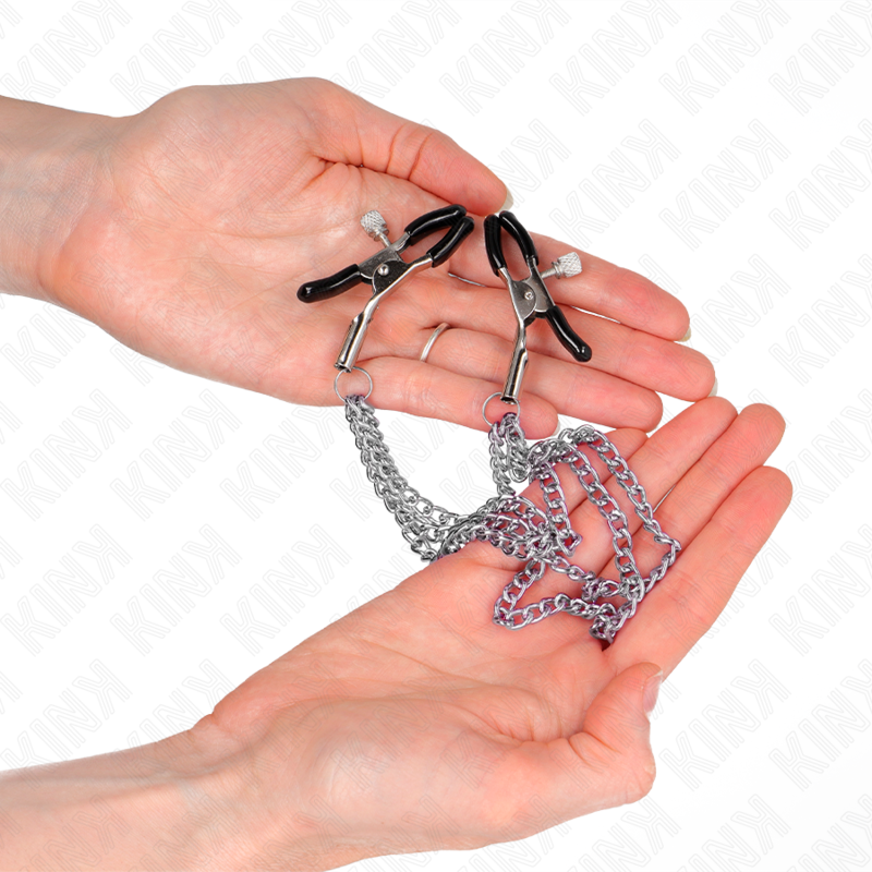 KINK - PINCES À TETONS AVEC 3 CHAÎNES ARGENT 20/23/28 CM
