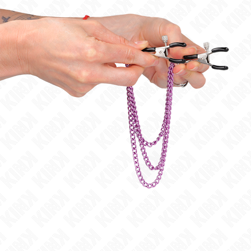 KINK - PINCES À TETONS AVEC 3 CHAÎNES VIOLET 20/23/28 CM