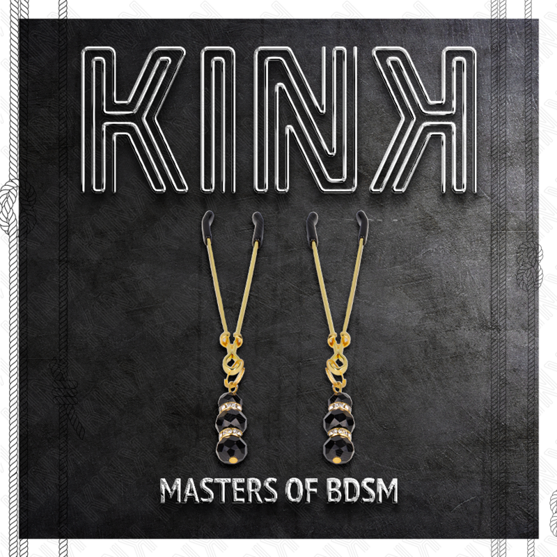 KINK - PINCES À TETONS FINES OR AVEC 3 BILLES DE VERRE NOIR 7 CM