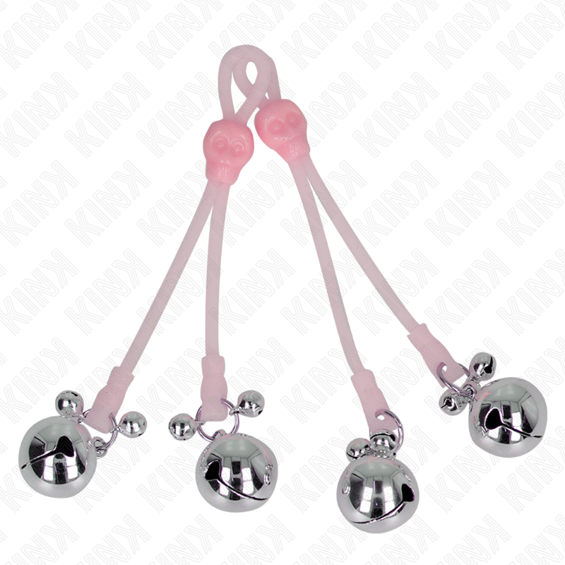 KINK - PINCES À TETONS LUMINEUSES CRÂNE AVEC ANNEAU CLOCHES RÉGLABLES ROSE / ARGENT