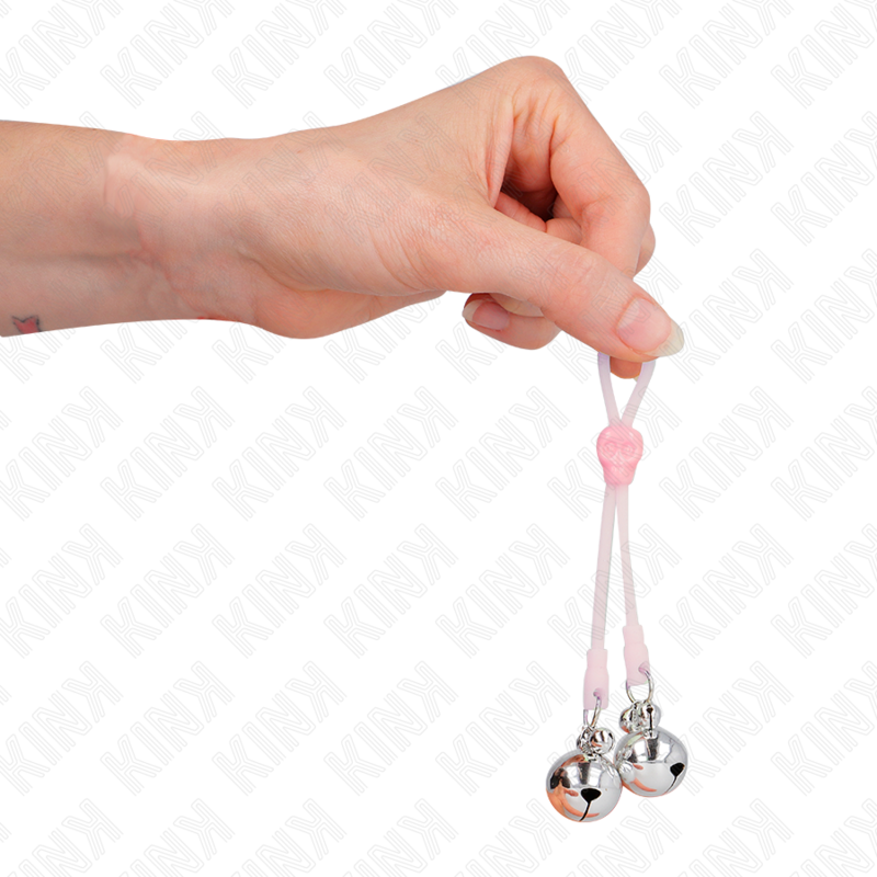 KINK - PINCES À TETONS LUMINEUSES CRÂNE AVEC ANNEAU CLOCHES RÉGLABLES ROSE / ARGENT