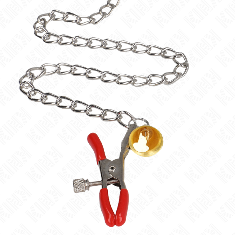 KINK - PINCES À TETONS ET CLITO BELL TRIPLE ROUGE AVEC CHAINE 30 CM