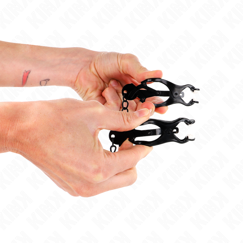 KINK - PINCES À TETONS TRÈFLE JAPONAIS AVEC CHAÎNE NOIR 30 CM