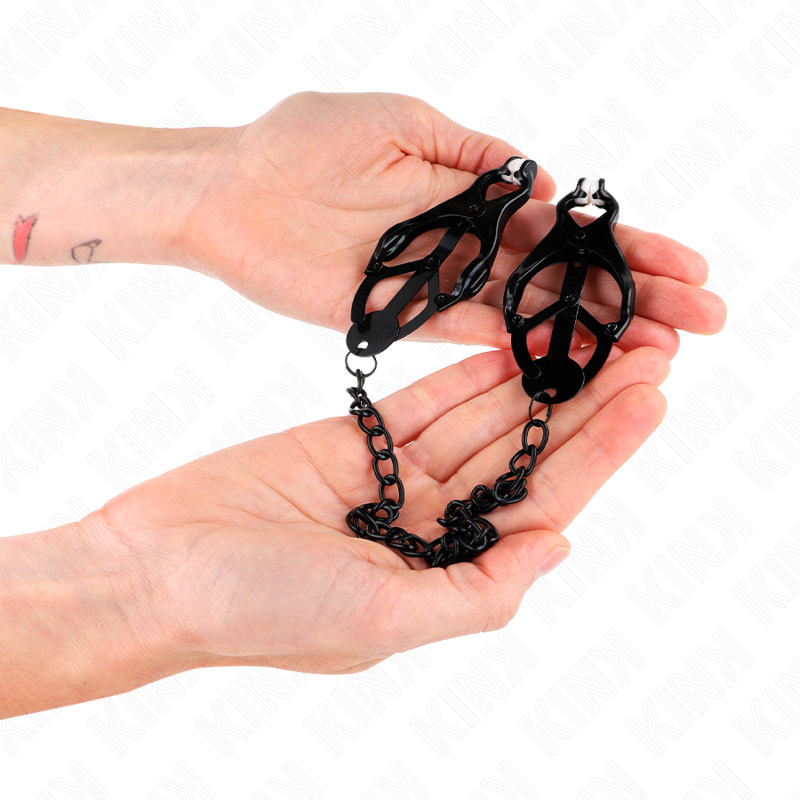 KINK - PINCES À TETONS TRÈFLE JAPONAIS AVEC CHAÎNE NOIR 30 CM