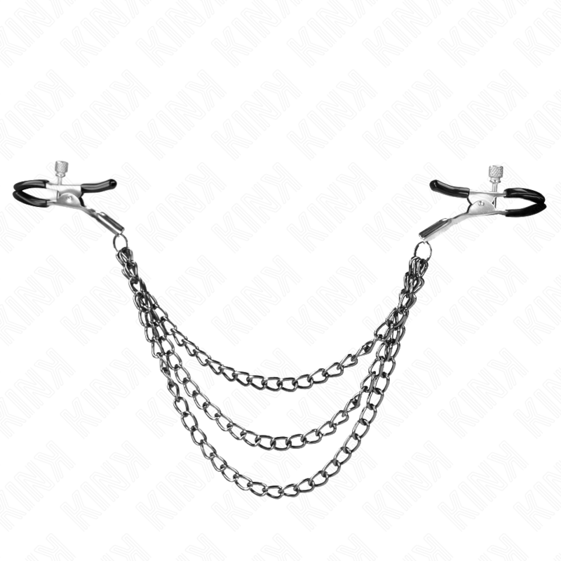 KINK - PINCES À TETONS AVEC 3 CHAÎNES NOIRES 20/23/28 CM