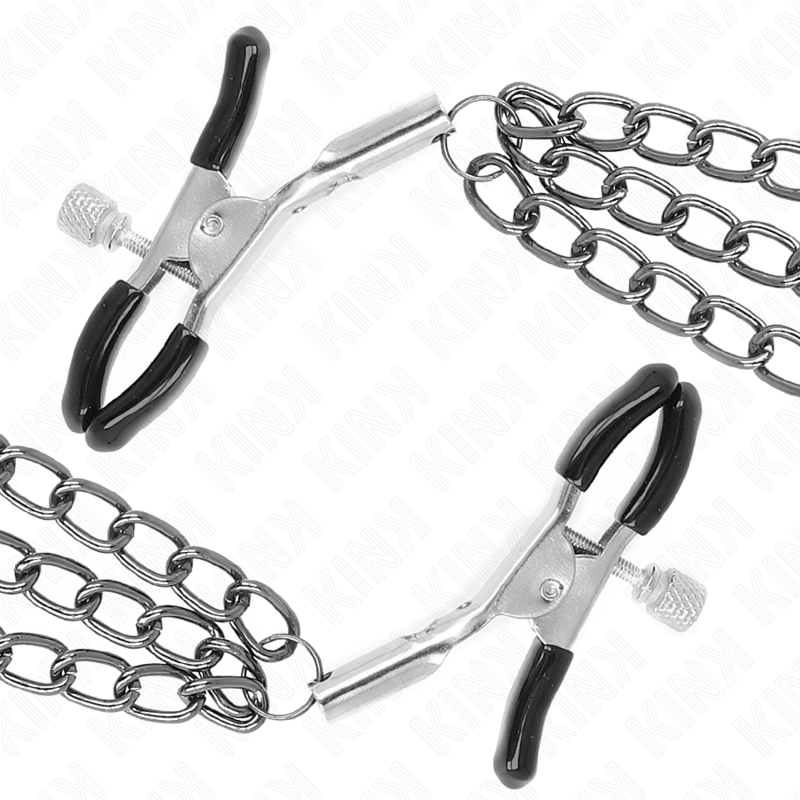 KINK - PINCES À TETONS AVEC 3 CHAÎNES NOIRES 20/23/28 CM
