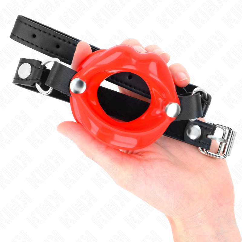 KINK - BAILLON BOUCHE 8 CM AVEC SANGLE EN CUIR ROUGE 63 x 2 CM AJUSTABLE 39-58 CM