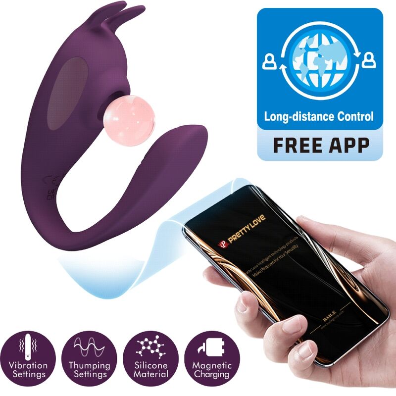 PRETTY LOVE - STIMULATEUR SHEY CONNECTÉ APP LONGUE DISTANCE 10 VIBRATIONS 10 MODES TACTILES DOUBLE STIMULATION